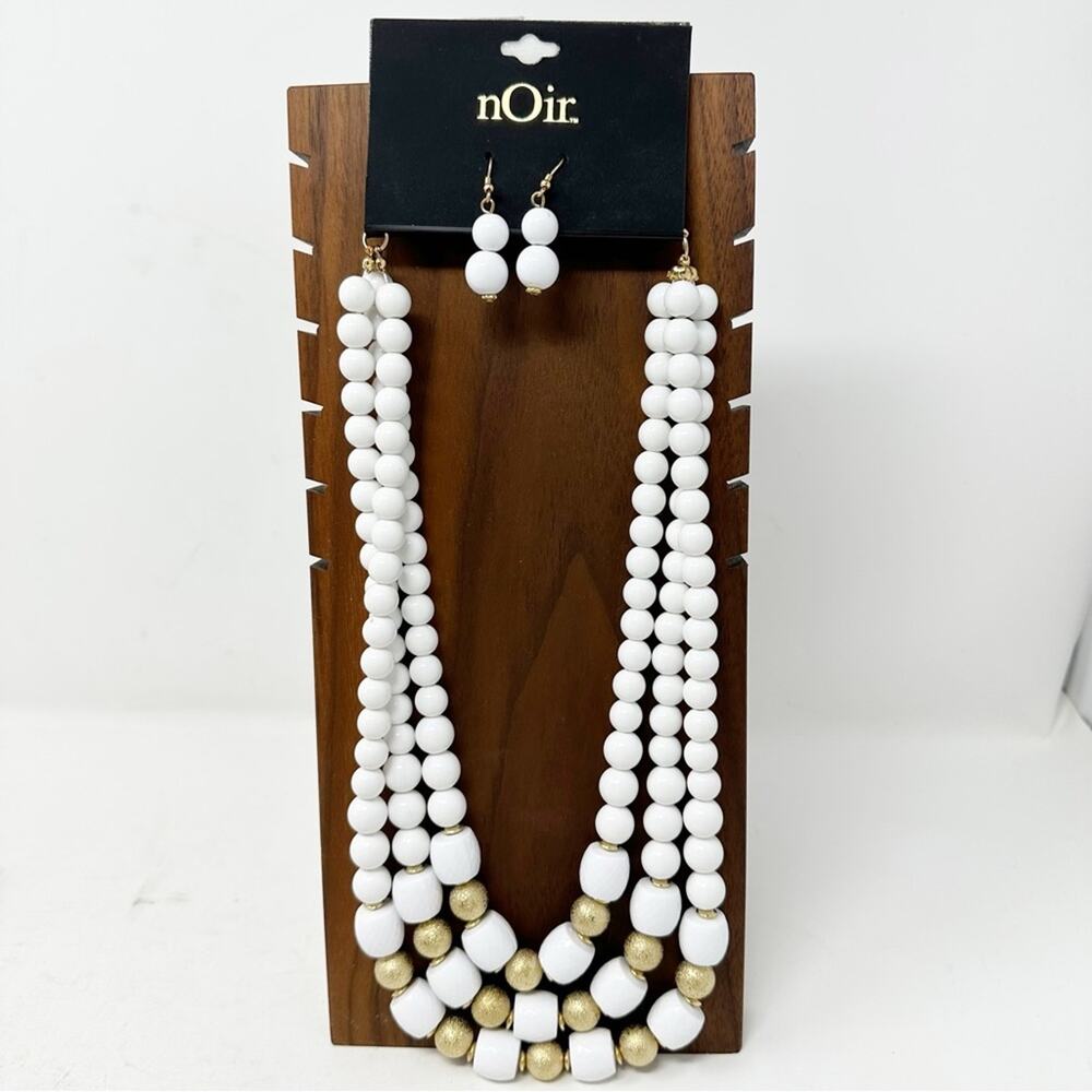 NOIR JEWELRY Three Strand Necklace & Earring Set NEW